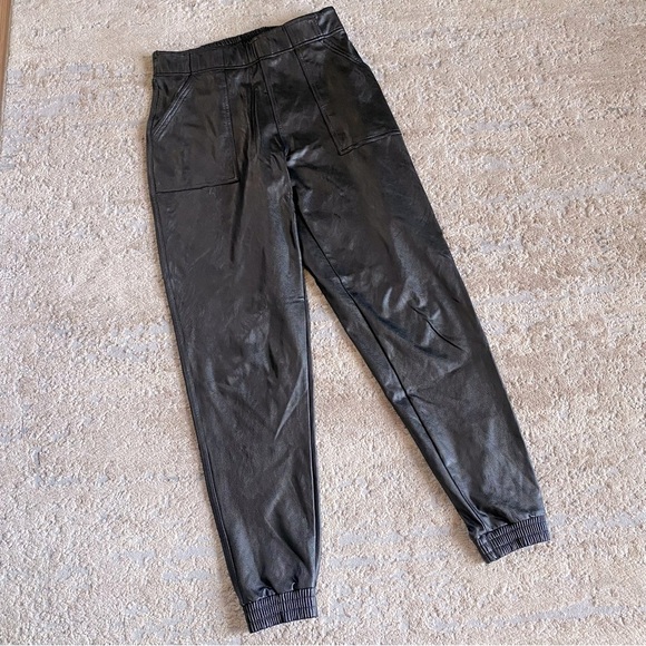 Spanx Leather Like Jogger Pants Brown cuffed Ankle Faux Leather Pull On: Small - Picture 2 of 11